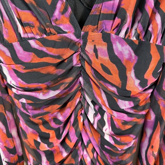 ASOS Zebra Print Plunge Long Sleeve Mini Dress Women's 10 Going Out Party Ruched - Picture 10 of 13